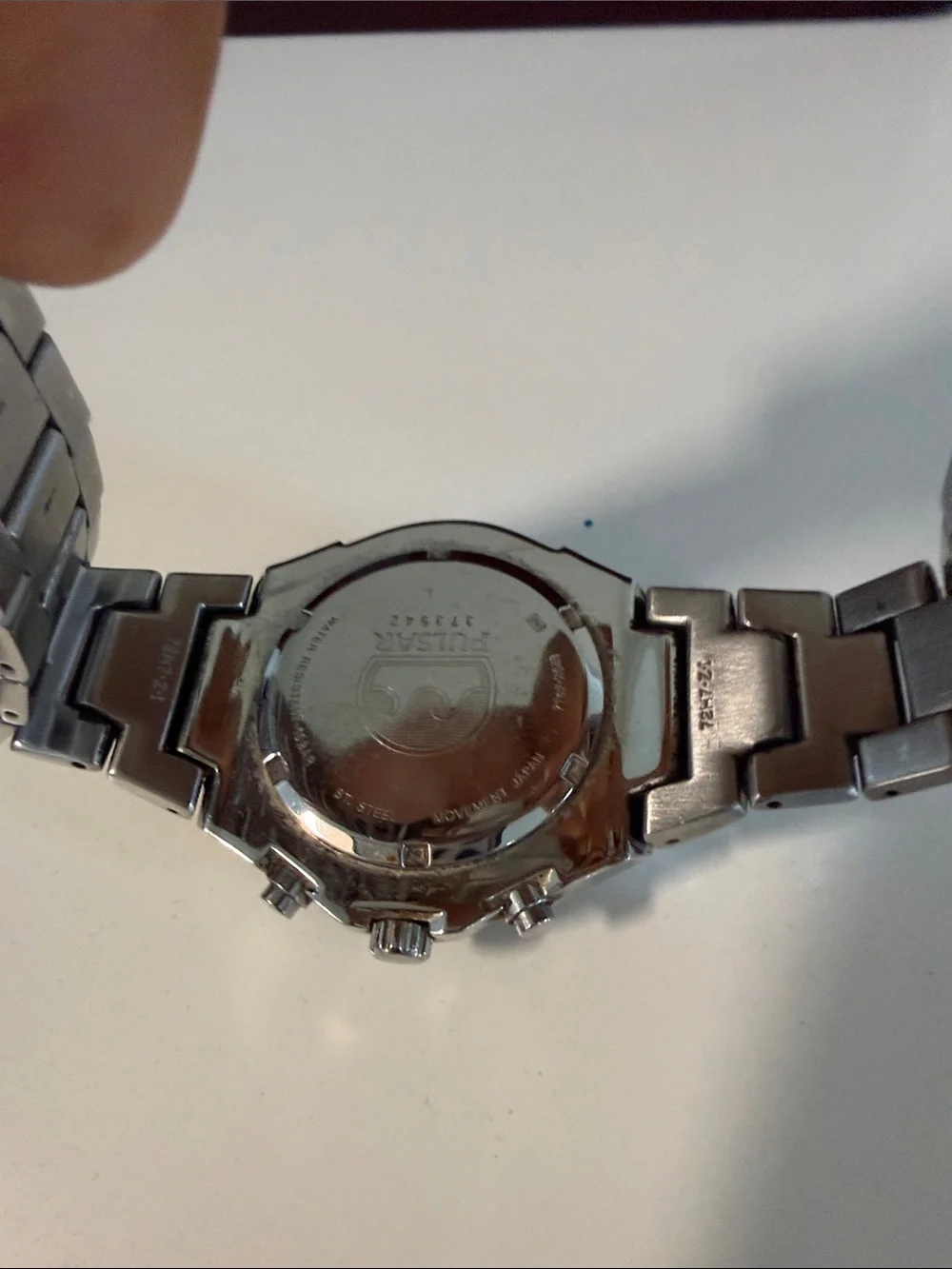 Pulsar Red Dial Stainless Steel Chronograph Watch